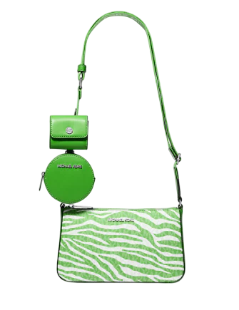 Michael Michael Kors Jet Set Leather Medium Animal Print Logo Crossbody Bag with Case for Apple Airpods Pro
