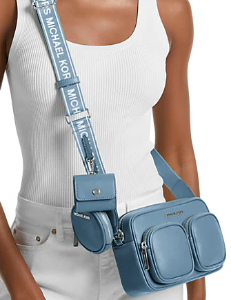 Michael Michael Kors Jet Set Leather Medium Crossbody Bag with Case for Apple Airpods Pro  Cornflower