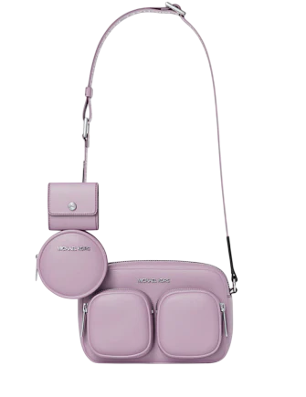 Michael Michael Kors Jet Set Leather Medium Crossbody Bag with Case for Apple Airpods Pro Light Quartz