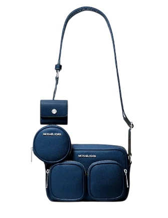 Michael Michael Kors Jet Set Leather Medium Crossbody Bag with Case for Apple Airpods Pro Navy