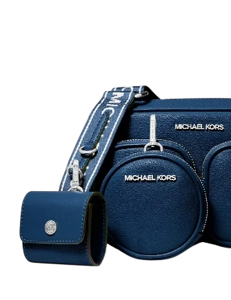 Michael Michael Kors Jet Set Leather Medium Crossbody Bag with Case for Apple Airpods Pro Navy