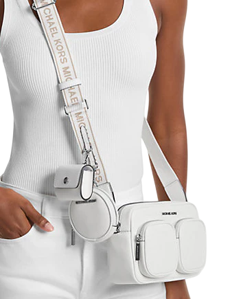 Michael Michael Kors Jet Set Leather Medium Crossbody Bag with Case for Apple Airpods Pro Optic White