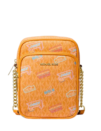 Michael Michael Kors Jet Set Medium Embellished Signature Logo Crossbody Bag Pop Orange