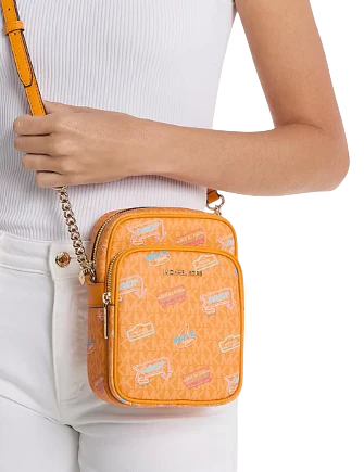 Michael Michael Kors Jet Set Medium Embellished Signature Logo Crossbody Bag Pop Orange