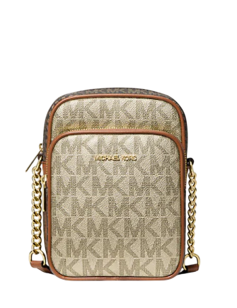 Michael Michael Kors Jet Set Medium Metallic Signature Logo Crossbody Bag  Pale Gold 