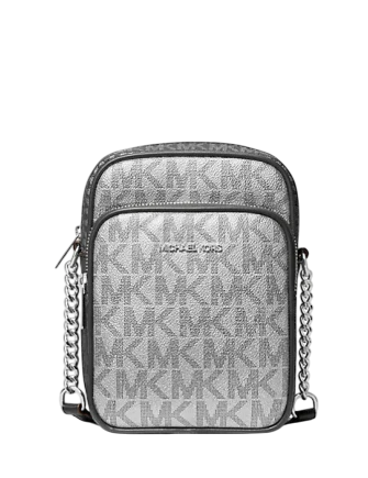 Michael Michael Kors Jet Set Medium Metallic Signature Logo Crossbody Bag Silver