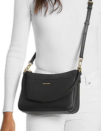 Michael Michael Kors Jet Set Medium Pebbled Leather Convertible Crossbody Bag Black