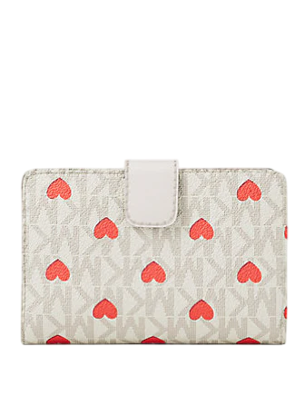 Michael Michael Kors Jet Set Medium Printed Heart Signature Logo Bi-Fold Wallet  Light Cream 