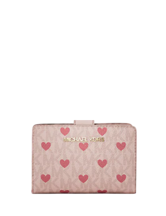 Michael Michael Kors Jet Set Medium Printed Heart Signature Logo Bi-Fold Wallet Powder Blush