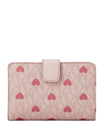 Michael Michael Kors Jet Set Medium Printed Heart Signature Logo Bi-Fold Wallet Powder Blush