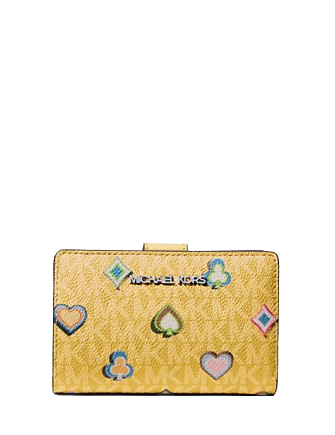 Michael Michael Kors Jet Set Medium Printed Signature Logo Wallet Honey