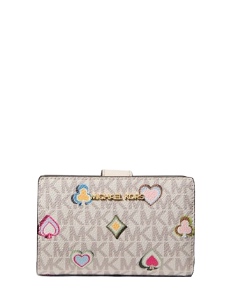 Michael Michael Kors Jet Set Medium Printed Signature Logo Wallet Light Cream