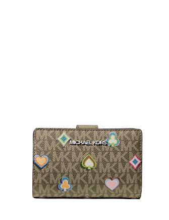 Michael Michael Kors Jet Set Medium Printed Signature Logo Wallet Olive