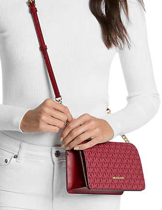 Michael Michael Kors Jet Set Medium Signature Logo Crossbody Bag Cherry