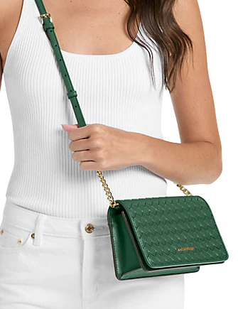 Michael Michael Kors Jet Set Medium Woven Crossbody Bag Moss