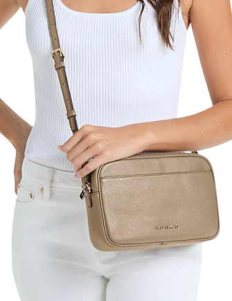 Michael Michael Kors Jet Set Pebbled Leather Camera Crossbody Bag Camel