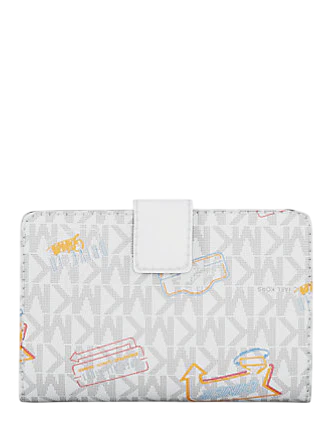 Michael Michael Kors Jet Set Printed Signature Logo Bi Fold Wallet Optic White