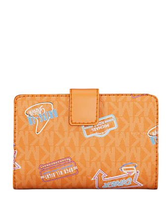 Michael Michael Kors Jet Set Printed Signature Logo Bi Fold Wallet Pop Orange