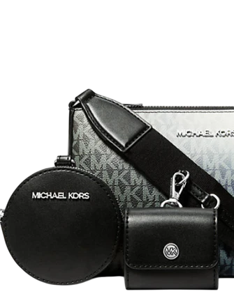 Michael Michael Kors Jet Set Small Ombre Signature Logo Crossbody Bag with Case for Apple Airpods Pro Black Combo