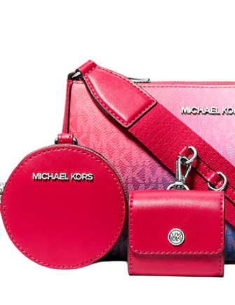 Michael Michael Kors Jet Set Small Ombre Signature Logo Crossbody Bag with Case for Apple Airpods Pro  Dark Raspberry 