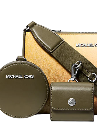 Michael Michael Kors Jet Set Small Ombre Signature Logo Crossbody Bag with Case for Apple Airpods Pro Olive Combo