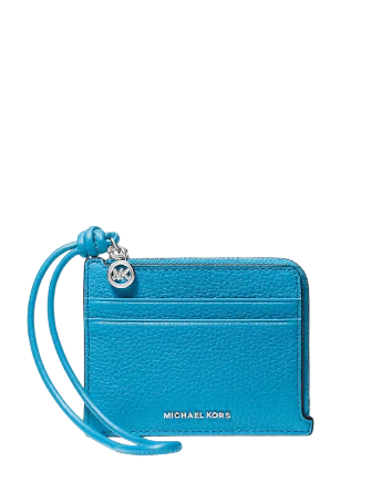 Michael Michael Kors Jet Set Small Pebbled Leather Card Case Wristlet Milos Blue