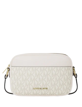 Michael Michael Kors Jet Set Small Signature Logo Camera Crossbody Bag Light Cream 