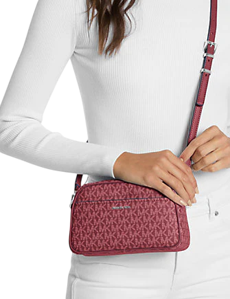 Michael Michael Kors Jet Set Small Signature Logo Camera Crossbody Bag Oxblood