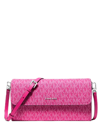 Michael Michael Kors Jet Set Small Signature Logo Convertible Crossbody Bag Raspberry