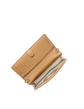 Michael Michael Kors Jet Set Small Signature Logo Print Woven Smartphone Crossbody Bag Peanut
