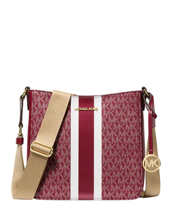 Michael Michael Kors Jet Set Small Signature Logo Stripe Crossbody Bag Cherry