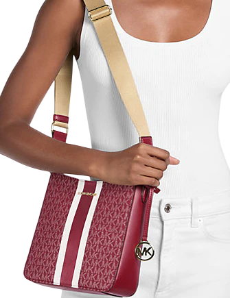Michael Michael Kors Jet Set Small Signature Logo Stripe Crossbody Bag Cherry