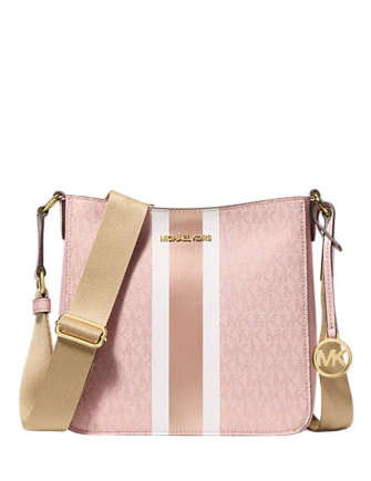Michael Michael Kors Jet Set Small Signature Logo Stripe Crossbody Bag Powder Blush