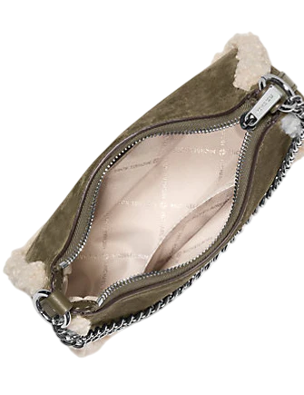 Michael Michael Kors Jet Set Small Suede and Faux Shearling Convertible Crossbody Bag Olive
