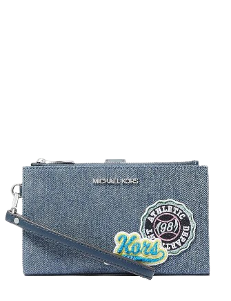 Michael Michael Kors Jet Set Travel Embellished Denim Wristlet Washed Denim