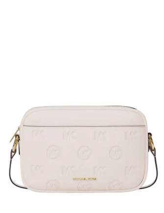 Michael Michael Kors Jet Set Travel Large Logo Debossed Camera Crossbody Bag Light Cream