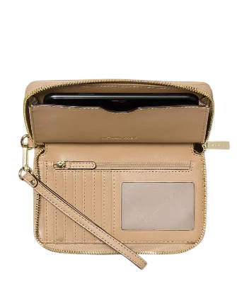 Michael Michael Kors Jet Set Travel Large Logo Jacquard Denim Smartphone Wallet Camel