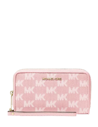 Michael Michael Kors Jet Set Travel Large Logo Jacquard Denim Smartphone Wallet Powder Blush