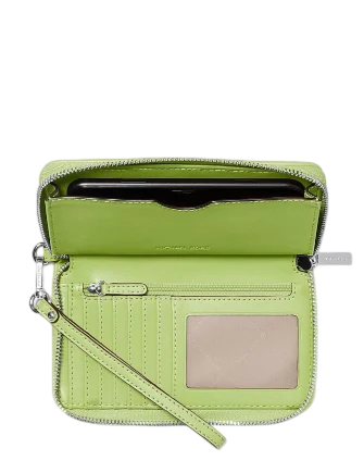 Michael Michael Kors Jet Set Travel Large Logo Jacquard Denim Smartphone Wristlet Lime