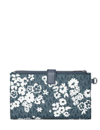 Michael Michael Kors Jet Set Travel Large Printed Signature Logo Wristlet Wallet Admiral