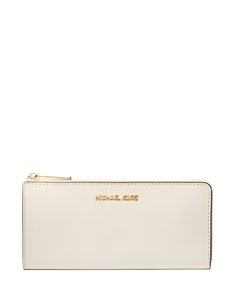 Michael Michael Kors Jet Set Travel Large Saffiano Leather Quarter Zip Wallet Light Cream