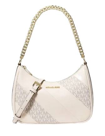Michael Michael Kors Jet Set Travel Large Signature Logo Trim Convertible Crossbody Bag  Light Cream 