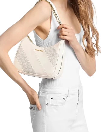 Michael Michael Kors Jet Set Travel Large Signature Logo Trim Convertible Crossbody Bag  Light Cream 