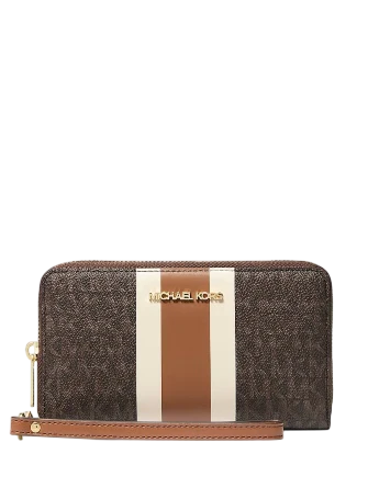 Michael Michael Kors Jet Set Travel Large Striped Signature Logo Smartphone Wallet Brown