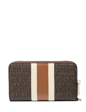 Michael Michael Kors Jet Set Travel Large Striped Signature Logo Smartphone Wallet Brown