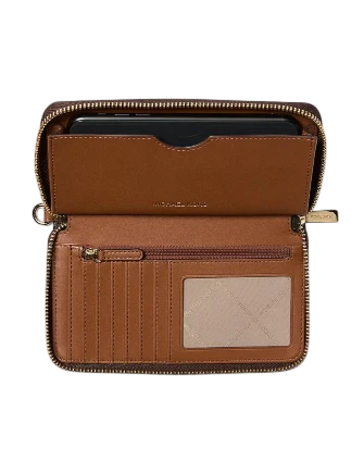 Michael Michael Kors Jet Set Travel Large Striped Signature Logo Smartphone Wallet Brown