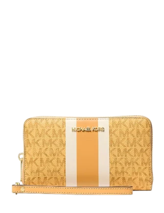 Michael Michael Kors Jet Set Travel Large Striped Signature Logo Smartphone Wallet Honeywheat