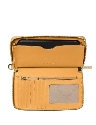Michael Michael Kors Jet Set Travel Large Striped Signature Logo Smartphone Wallet Honeywheat