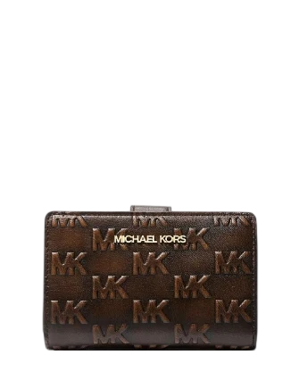 Michael Michael Kors Jet Set Travel Medium Logo Embossed Burnished Wallet Chocolate