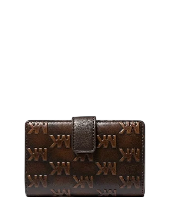 Michael Michael Kors Jet Set Travel Medium Logo Embossed Burnished Wallet Chocolate